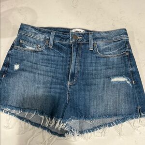 PAIGE Blue Jean Shorts Distressed Frayed Hem